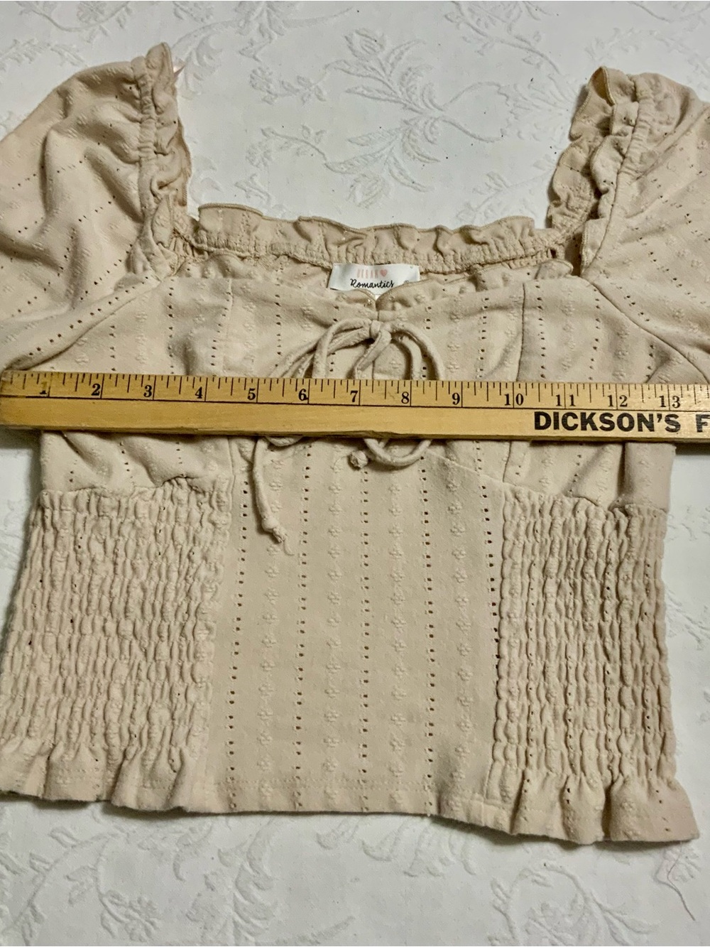 URBAN Romantics Ivory Eyelet Corset Cropped Peasant Top with Tie Front - Picture 4 of 5